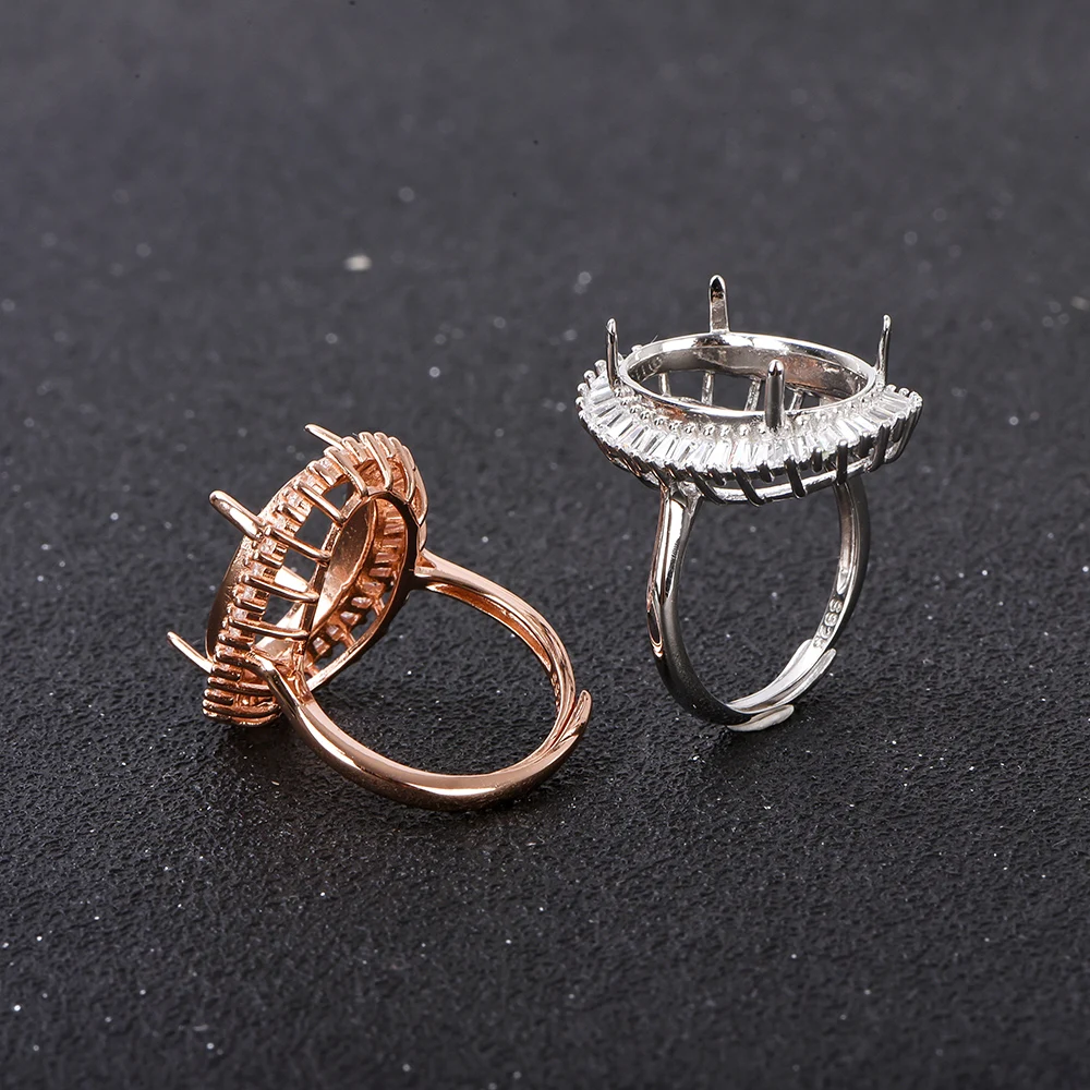 13x18mm S925 Silver Oval Solid Shank Ring Base, Diamond Accent Bridal Setting for Gemstones, Handcrafted Jewelry Making Supplies