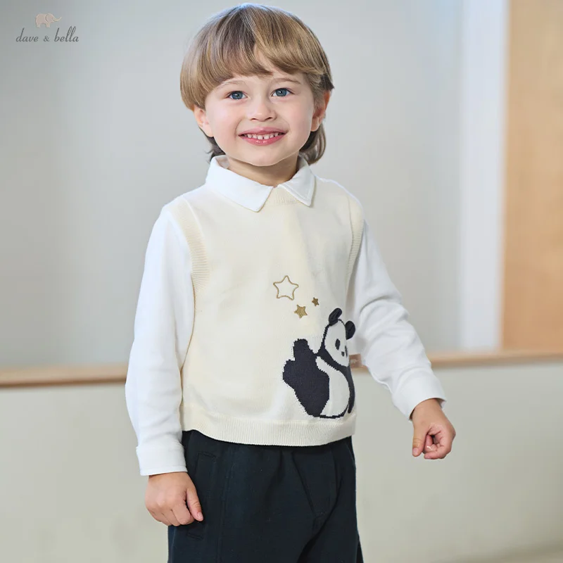 Dave Bella Spring New Children's Sweater Vest for Boys and Girls Children's Knitted Sweater Cotton Versatile Top DB1250714