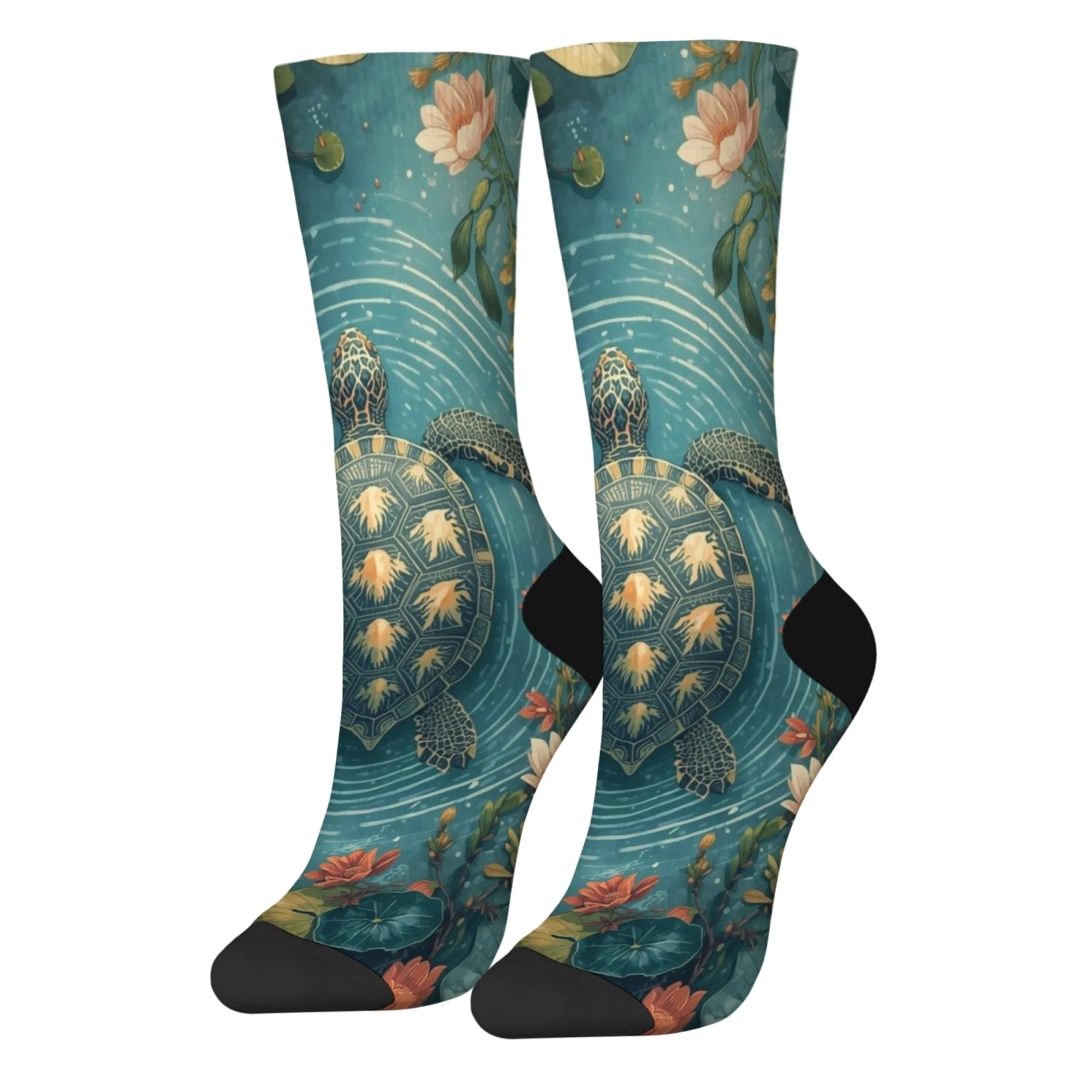 Abstract Turtle Floral Art Men's Socks Retro Style Casual Fashion Socks Breathable Non-Slip Outdoor Travel Cycling Sports Socks