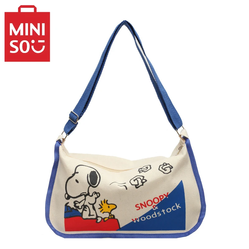 MINISO Snoopy Cartoon śliczny nadruk torba płócienna o dużej pojemności torba na kluski na jedno ramię damska torba na ramię