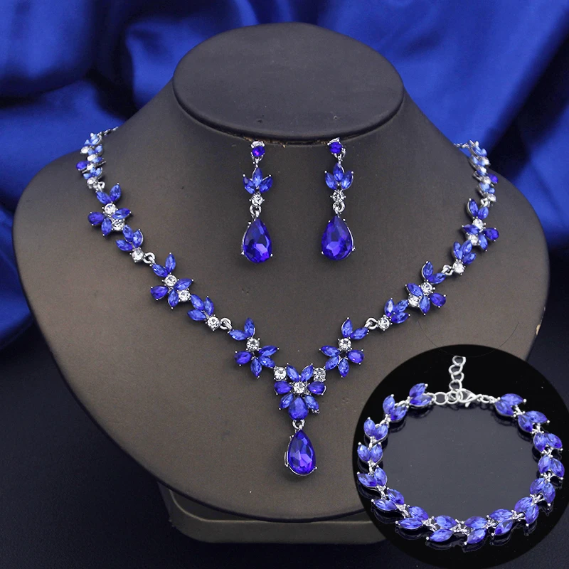 Exquisite 3 Pcs Fashion Jewelry Set for Women Bridal Wedding Bracelets Earrings and Necklace Sets Bride Costume Accessories