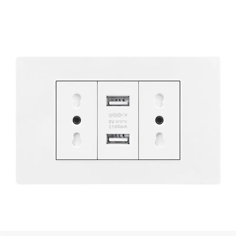 ABUG-USB Type C Smart Fast Charging Wall Socket Plugs White Tempered Glass Italy Schuko Light Switch Panel Chile TV Sat
