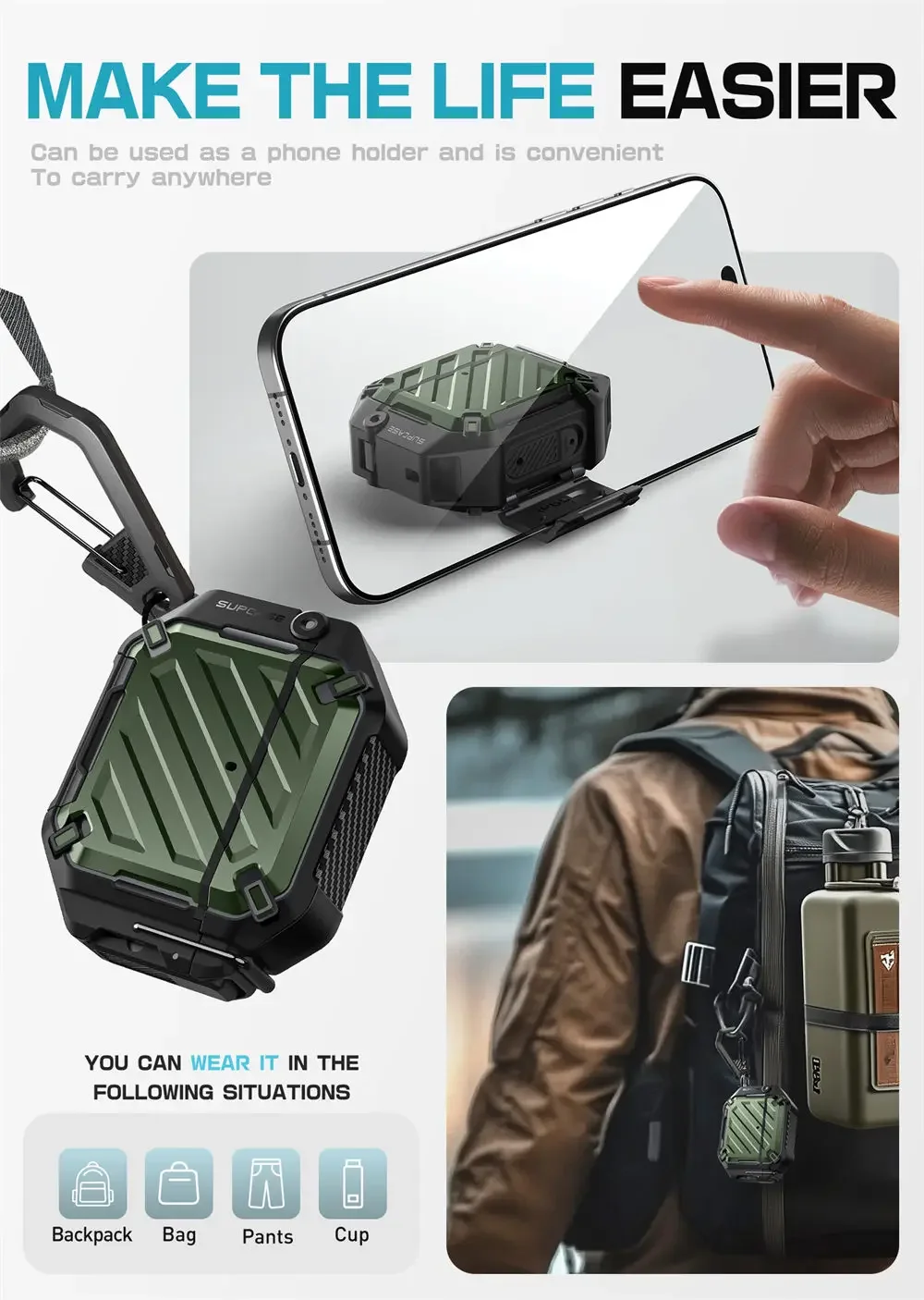 SUPCASE For Apple Airpods 5/4 Case (2026/2024) 5th/4th Generation UB Pro Robuste Vollschutz-Schutzhülle mit Karabiner – Detail 21