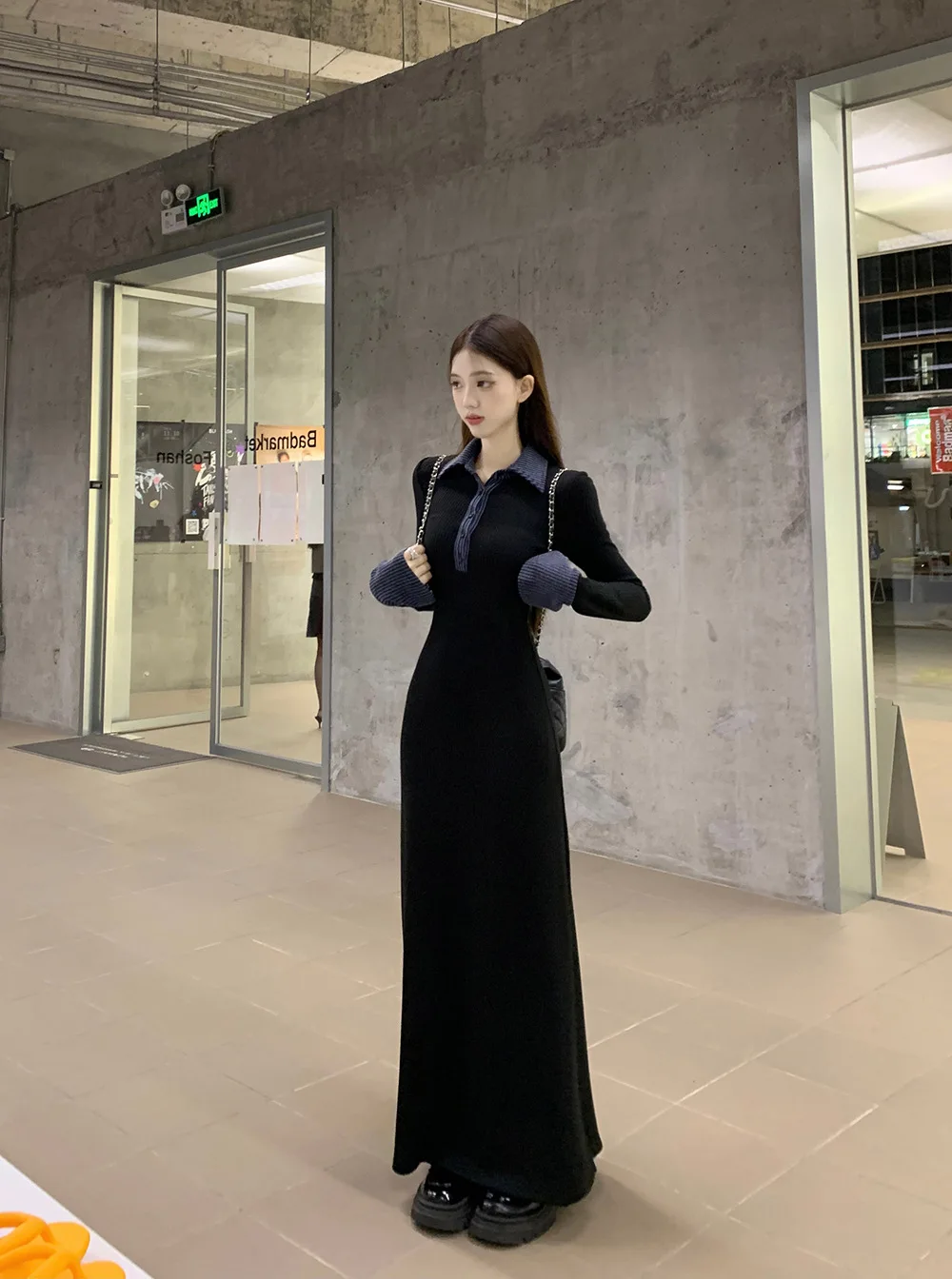 المرأة السوداء طويلة الأكمام قميص طوق فستان 2026 الخريف الشتاء الخصر Cinched سليم صالح تكدرت هيم أنيقة الأعمال فستان كاجوال