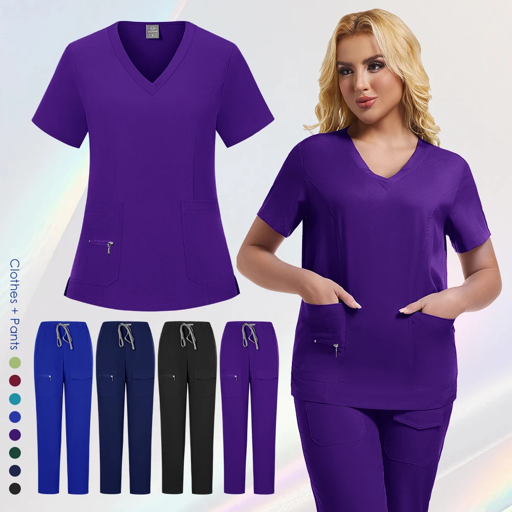 مجموعات الدعك النسائية الزي الطبي الجراحي للمستشفى إكسسوارات الممرضات عيادة الأسنان صالون تجميل سبا ملابس العمل مجموعة