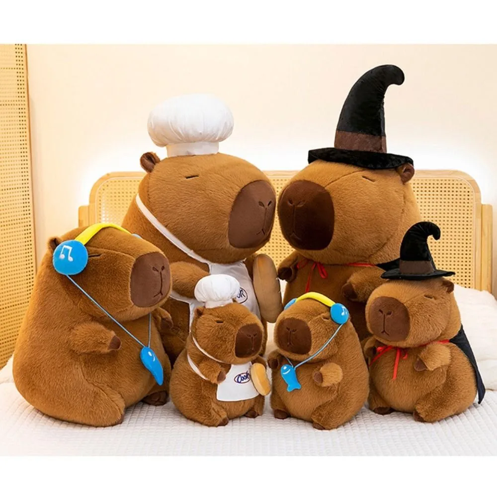 35/30CM Kawaii Capybara Plush Stuffed Doll Headset Chef Magic Hat Plush Doll Gift Soft Stuffed Animal Toy Kids