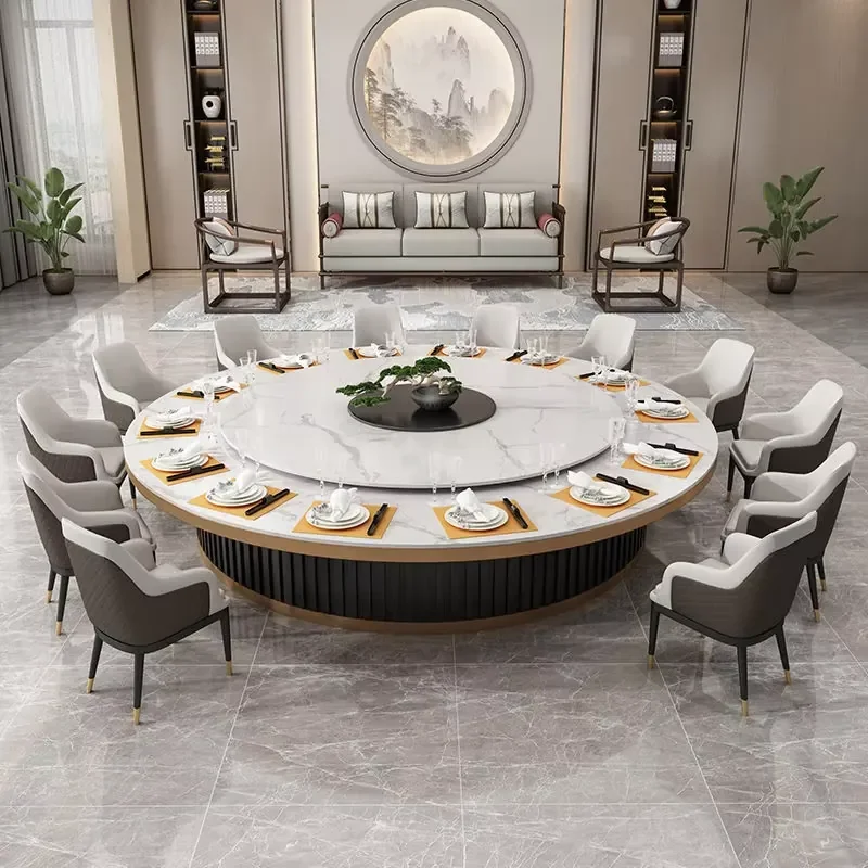 #Commercial Round Dining Table Modern Design Rock Top & Auto Turntable for Restaurant Hotel Private Dining Rooms