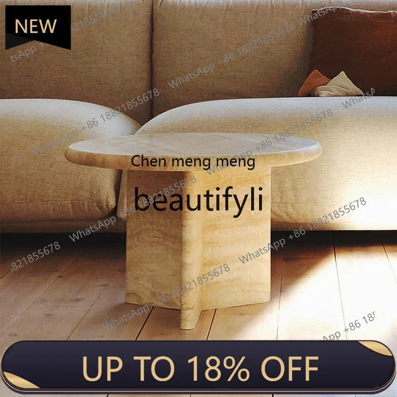 

P178 Nordic cream wind tunnel stone coffee table round light luxury small apartment living room home creative high sense