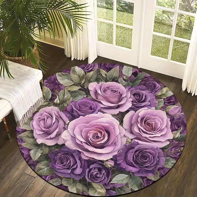 Vibrant Spiral Floral Round Rug Swirl Blossom Print Floor Mat Boho Art Home Decor Carpet for Living Room Bedroom