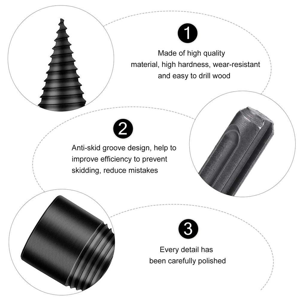 

1 Set Wood Splitting Drill Bit Heavy Duty High Hardness Impact Resistant Anti Skid For Efficient Firewood Splitting Cone Drill
