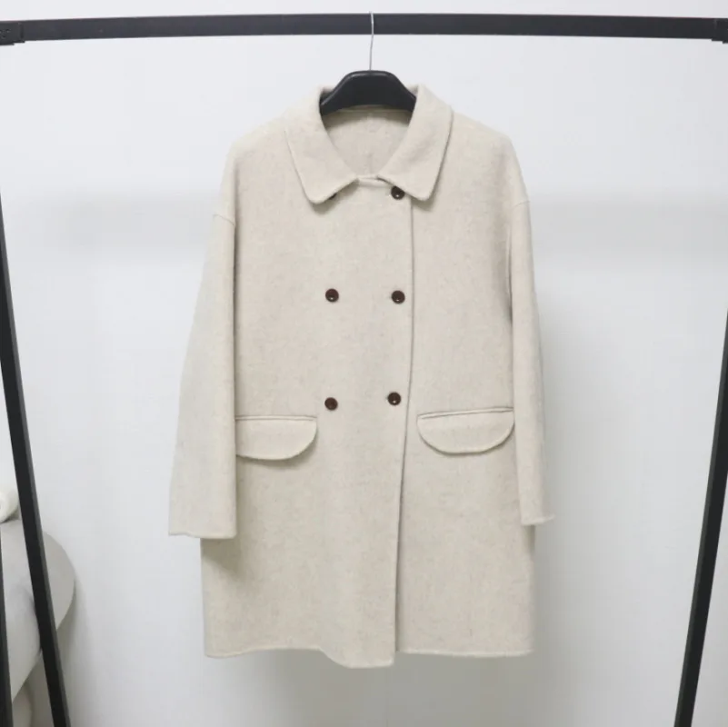 

2026 Double-Breasted Blends Spring Women's Woolen Coat Medium-Length Double-Row Button Long Sleeve Windbreaker Overoat
