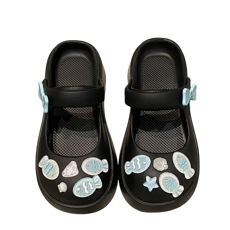 Mary Jane Shoes Sandals Women Hole Shoes Women Outer Wear One-word Drag Beach Shoes Home Cool Slippers Women Shoes Bag Head Drag - view 6