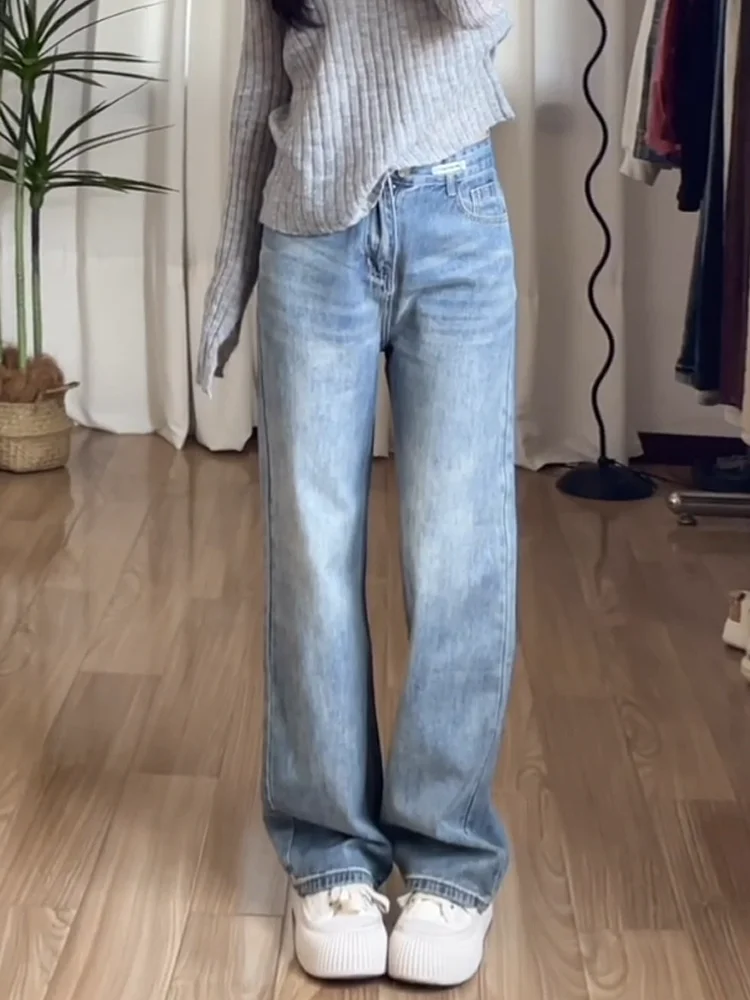 

High Waist Wide Leg Jeans Women's Autumn Winter New Loose Slimming Drapey Straight Floor-Length Pants Vintage Design Casual S...