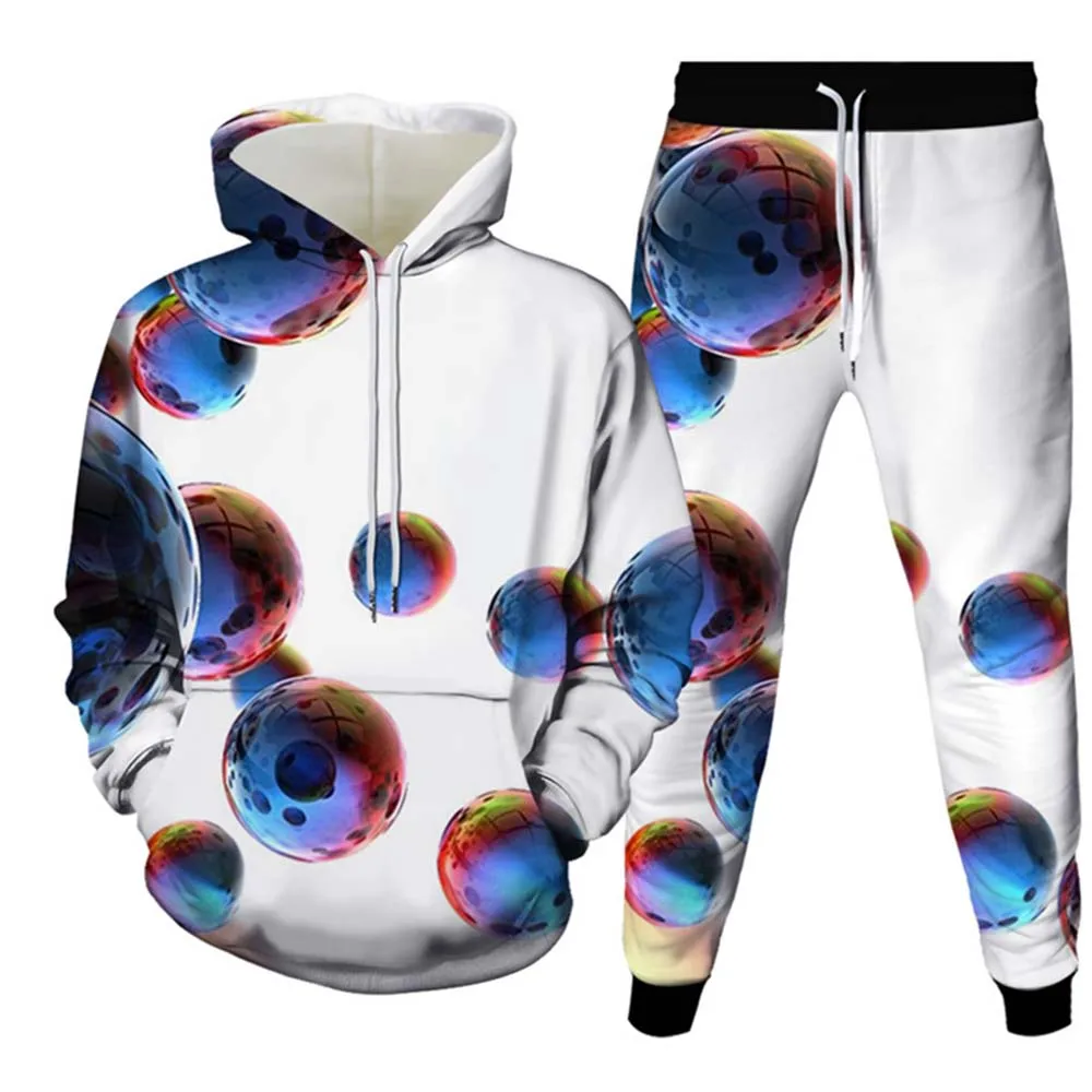 Men Hoodies Sets Colorful Vortex 3D Print Tracksuit Sets Fashion Hoodie Pants 2pcs Sets Casual Pullover Casual Man\'s Clothing