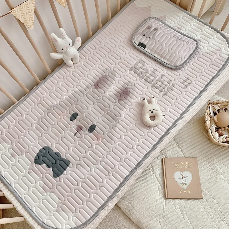 2pcs Cooling Viscose Fiber Latex Mat Set Kids Cartoon Panda Strawberry Print Summer Baby Children's Bed Sheet Foldable Washable
