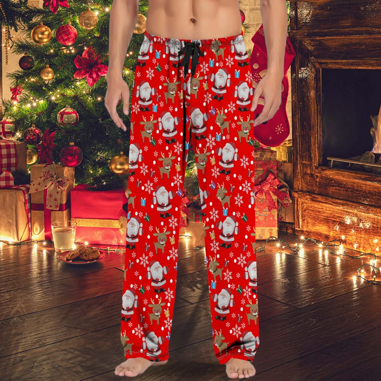 Pantalon de pyjama imprimé de dessin animé drôle pour hommes, pantalon de Noël décontracté avec ficelle de proximité et poches, confortable, meilleur cadeau de Noël