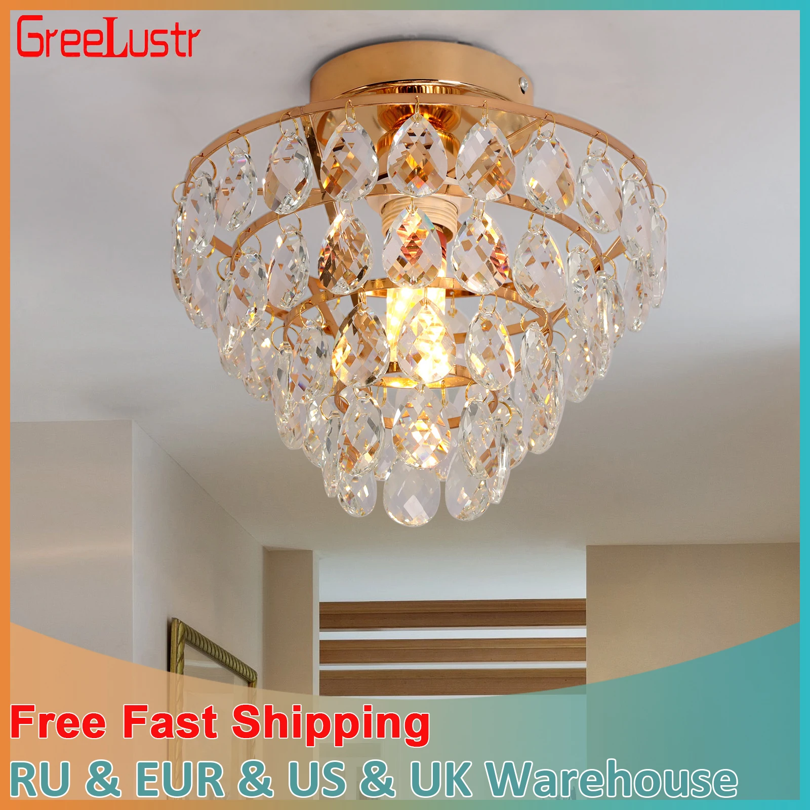 

Modern Ceiling Lamp Crystal Led Chandelier Hallway Cloakroom Flush Mount Pendant Light Hanging Luminair Living Dining Room Decor