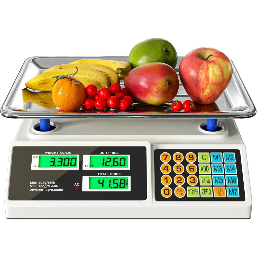 

40kg/88lb LCD Digital Price Computing Scale with Stainless Steel Tray for Commercial Use