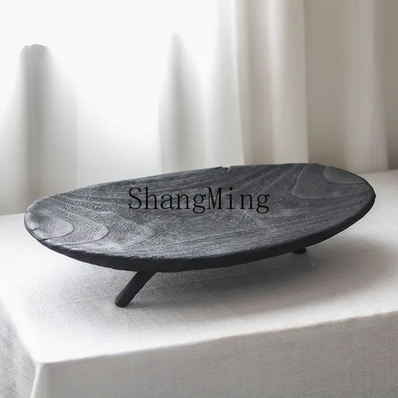 

CL black tray oval three-leg tea tray B & B high-footed imitation wood fruit tray storage decorative ornament