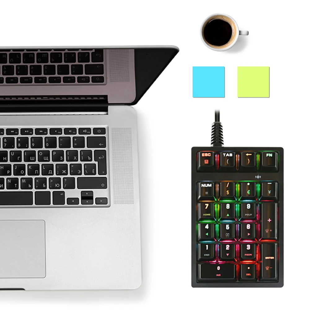

21-клавишная цифровая клавиатура, проводная, эргономичная, с RGB-подсветкой, механические клавиши, чувствительные к нажатию, для настольных ПК и ноутбуков, для офиса и бизнеса