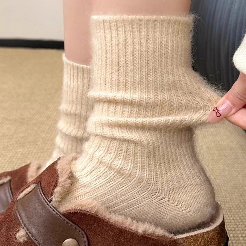 3 Paar lange Socken aus Thermo-Wolle und Kaschmir für Damen, Homewear, zum Schlafen, verdickt, warme Crew-Socken, Damensocken, Herbst- und Wintersocken