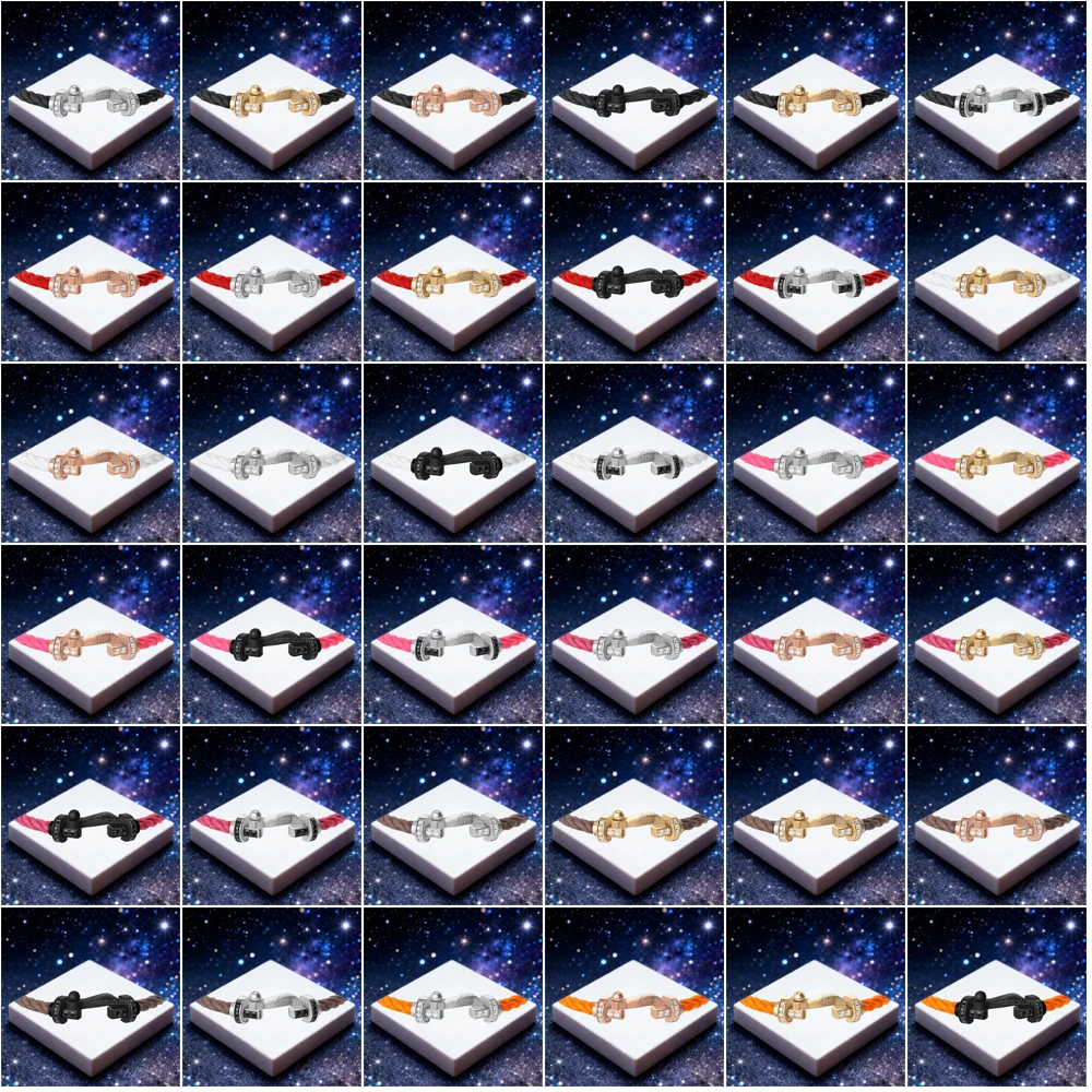 

KUXM New 925 Silver Half Zircon Large Size black U-shaped Nylon Bracelet female Suitable Party Gifts Luxurious Couple Jewelry