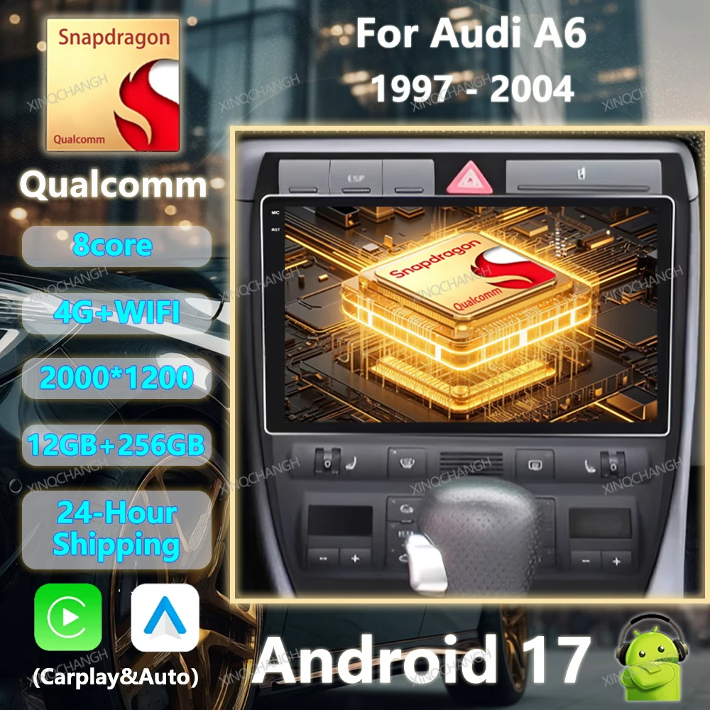 Android 17 Car Radio Carplay Auto For Audi A6 C5 1997 - 2004 GPS Qualcomm BT 4G WIFI Multimedia Stereo Video Player Navigation