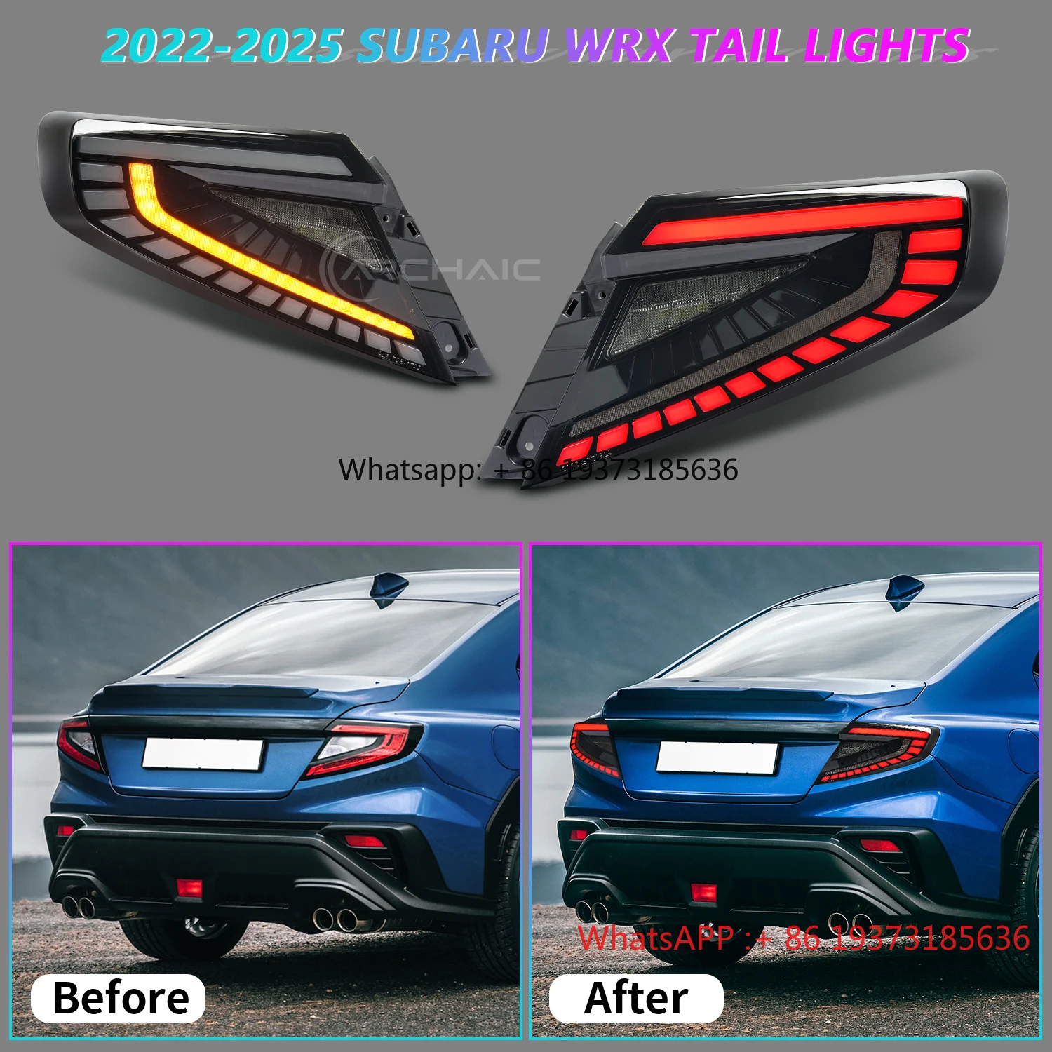 العتيقة 2022-2025 WRX VB مصباح ليد خلفي الجمعية التوصيل والتشغيل إشارة بدوره متتابعة مع عدسة حمراء مدخنة أضواء حالة جديدة