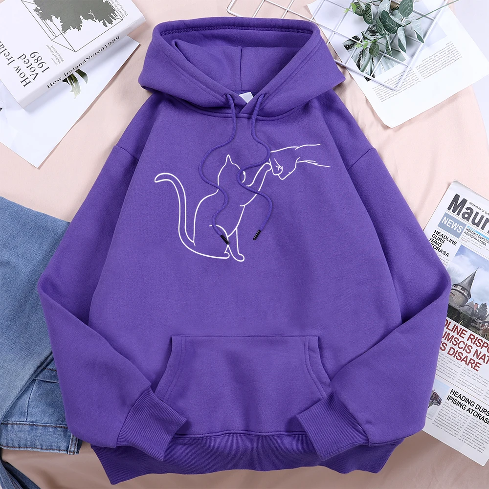 Agreement With Cat Printed Women Hooded Novelty Creative Fashion Hoody O-Neck Casual Clothes Loose Fleece Comfortable Tracksuit