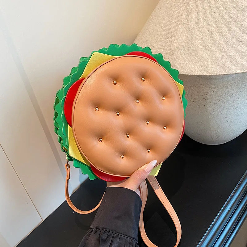 

​2025 Burger Shape Shoulder Bag - Adjustable PU Crossbody, Women's Picnic Commuter Purse & Whimsical Fast Food Chic​