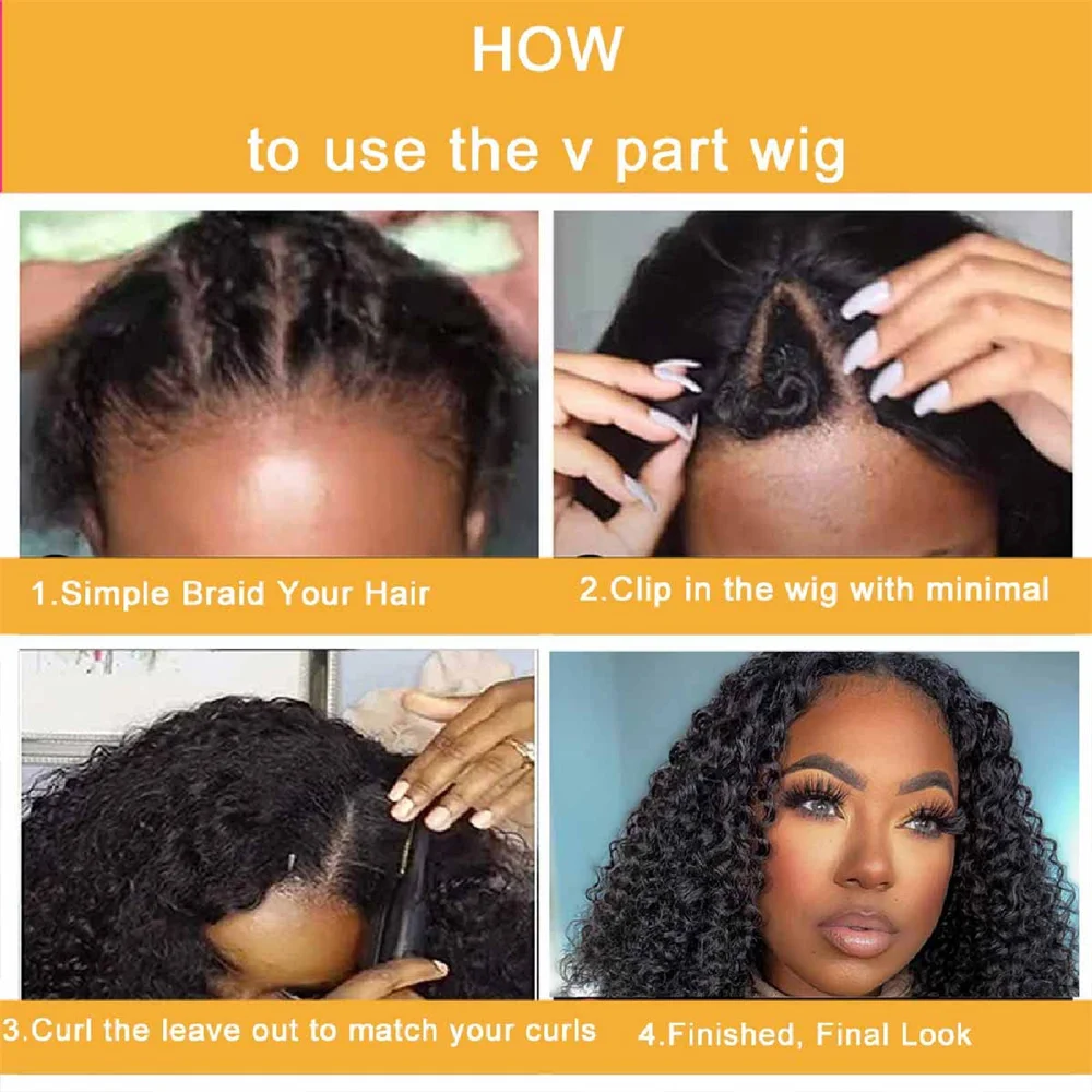 180% Density V Part Deep Wave Human Hair Wig