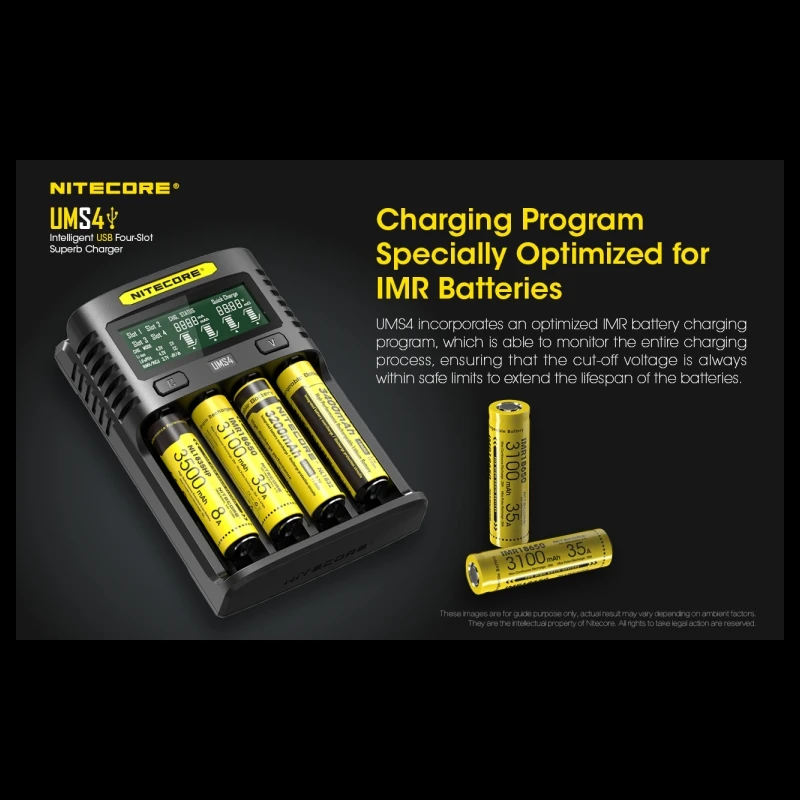 NITECORE UMS4 Intelligent Four - Slot QC Fast Charging 4A Large Current Multi - Compatible USB Charger