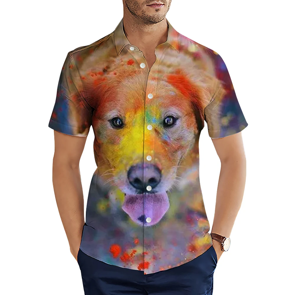 

HX Hawaii Shirts Fashion Funny Animal Dog Golden Retriever 3D Graphic Casual Shirts Summer Short Sleeve Tops Camisas S-5XL