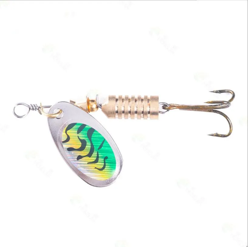 1PCS Metal Plating Spinner Bait 6.7cm/7g Hard Spoon Bass Lures Metal Fishing Lure with Feather Treble Hooks for Pike Fishing