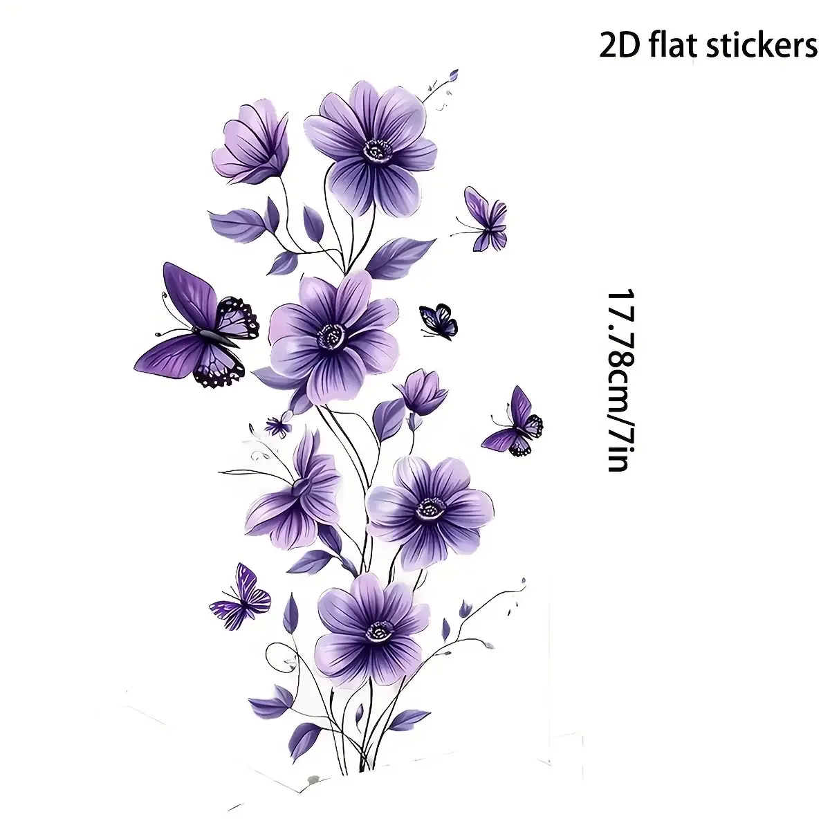 7 Inch Purple Butterfly & Floral Vinyl Sticker Waterproof Self-Adhesive Decal for Laptop Bottle Truck Phone Motorcycle Window