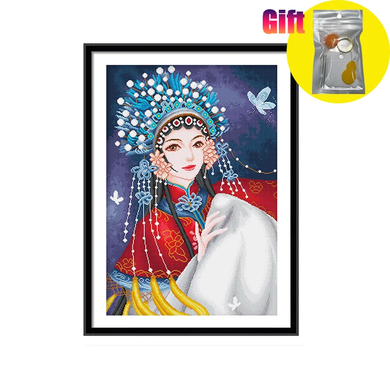 Spring cross stitch embroidery kit Chinese classical theatrical art - Peking Opera Huadan DIY needlepoint tool kits home decor