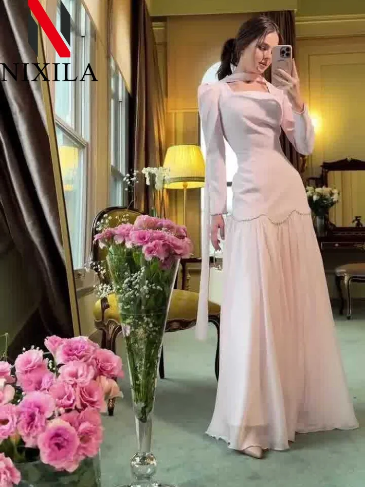 New in Summer Light Luxury Women's Long Sleeve Dress Handmade Diamond Inlaid Ribbon Design Slim Fit Lady's Fashionable Elegant G