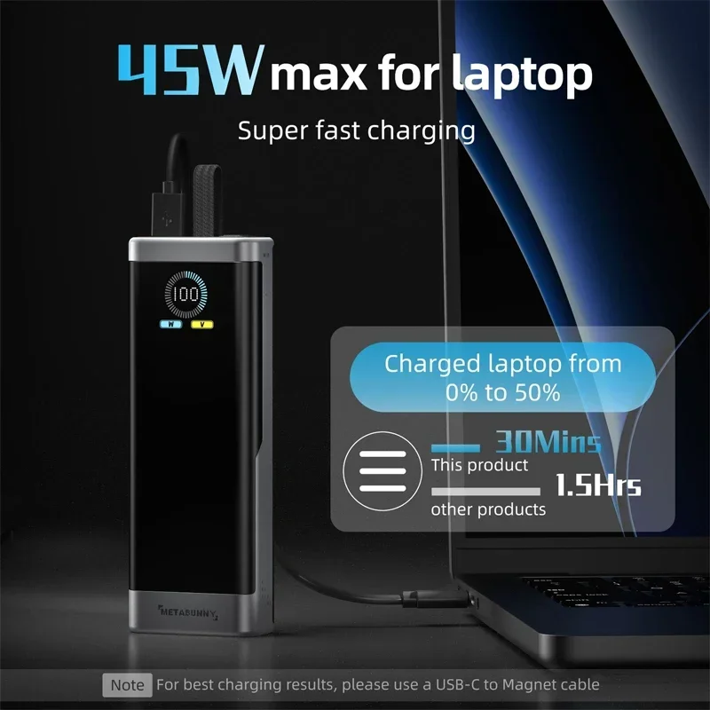 

2024 New PD45W built-in cable laptop power bank 20000mAh large capacity power display comes with super fast charging cable