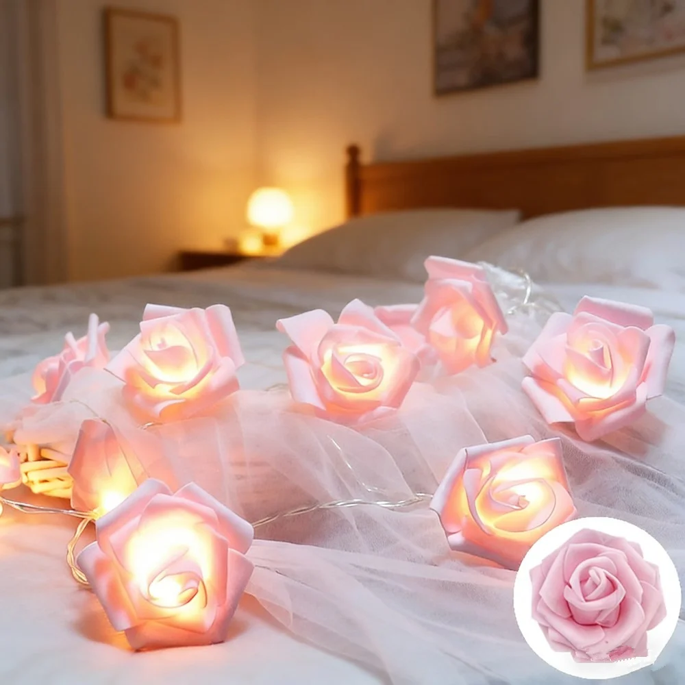 Holiday Decoration 3M 20LED Lights LED White Pink Red Blue Rose Flower String Lights for Room Garden Night Light Without Battery