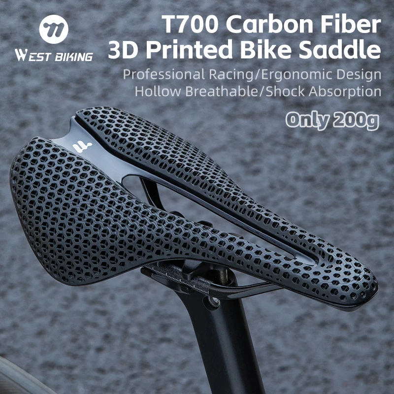 WEST BIKING Carbon Fiber 3D Printed Bicycle Saddle Ultralight 145mm Cycling Seating For Road Bike Shock Absorption Seat Cushion