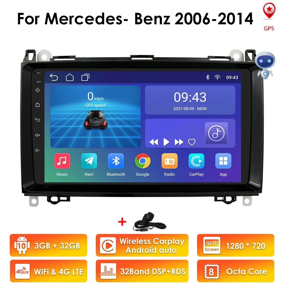 4GB 64GB AI Voice Android 10 Car Radio video player For Mercedes Benz B200 A B Class W169 W245 Viano Vito W639 Sprinter W906 GPS