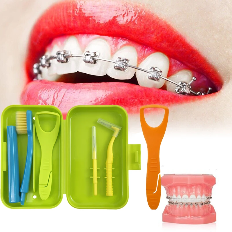 Portable Toothbrush Box Orthodontic Oral Care Hygiene Tools Kits Interdental Cleaner Tongue Scraper Travel Teeth Whiten Cleaning