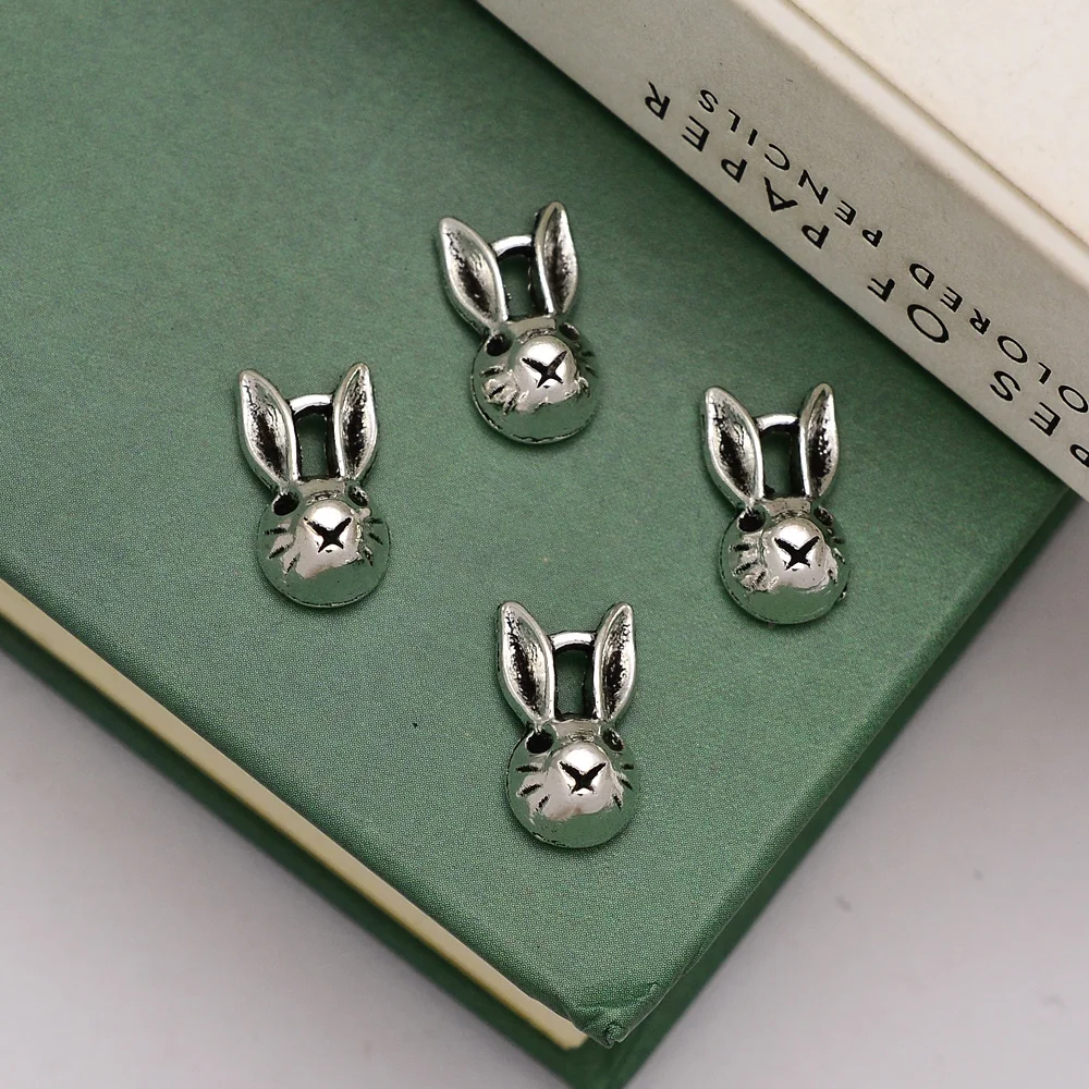 40pcs/lot--7x13mm Antique Silver Plated Easter Charms Cute Rabbit Bunny Head Pendant For Diy Jewelry Making Supplies Accessories