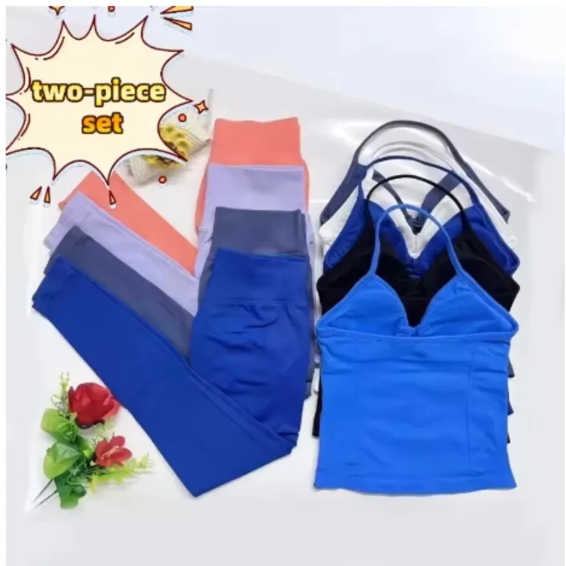 

Women's 2-Piece Yoga Set - Back Hollow Sports Bra & Quick Dry Pants, No Sleeve Workout Outfit with Elastic Waist for Fitness
