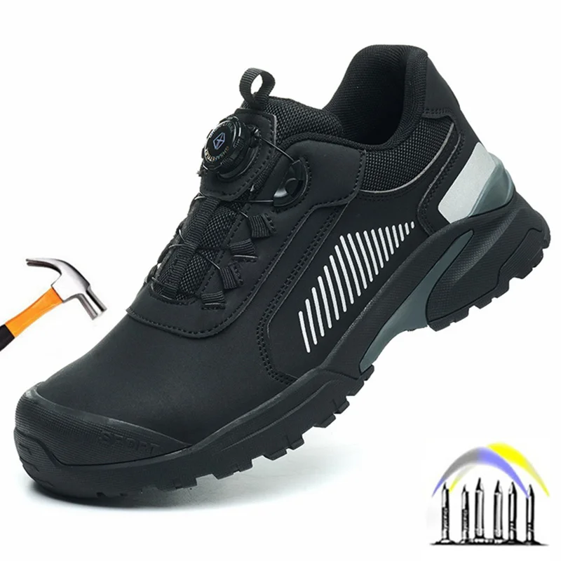 Chaussures de sécurité à embout d'acier pour hommes et femmes, semelle orthopédique anti-impact, bouton rotatif, imperméables, bottes de chantier à embout métallique_voghion.com