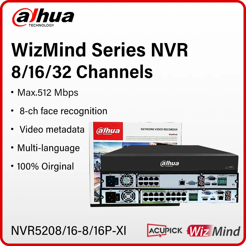 Dahua WizMind 8PoE 16POE Network Video Recorder 8CH 16CH With Ai NVR AcuPick ePoE EPTZ Up to 32MP NVR5208-8P-XI NVR5216-16P-XI
