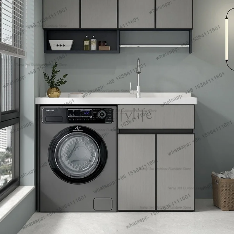 Washing Machine Cabinet Modern Hand Wash Station Quartz Stone Washboard Balcony Cabinet Bathroom Furniture