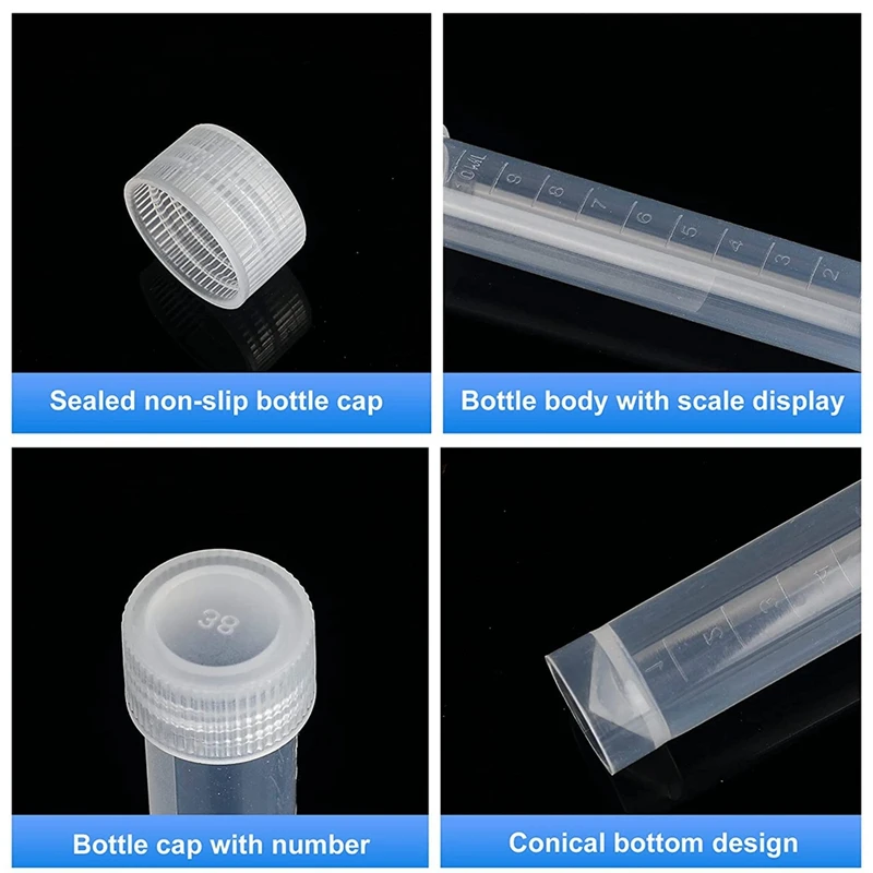 100Pcs Vial Seal Cap Container 10Ml Lab Plastic Freeze Test Tubes PP For Laboratory School Educational