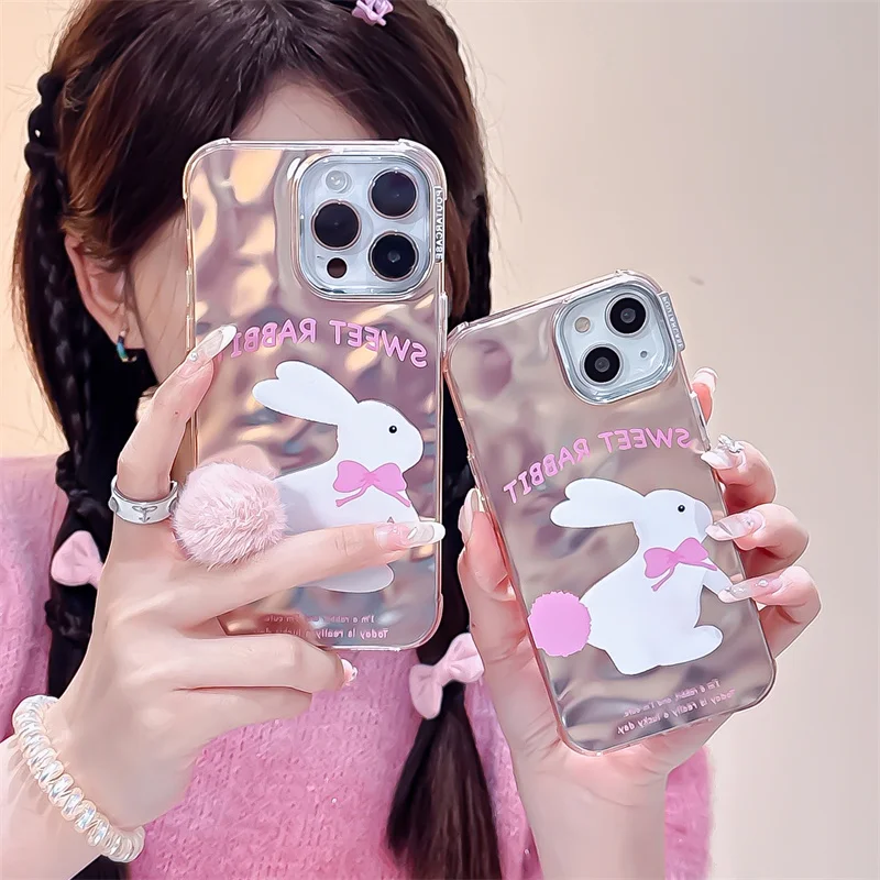 Cute Cartoon Phone Case for Women Kawaii Fur Fuzzy Rabbit, Silicone Cover Protective Cases for iPhone 15 Pro 11 12 13 14 Pro Max