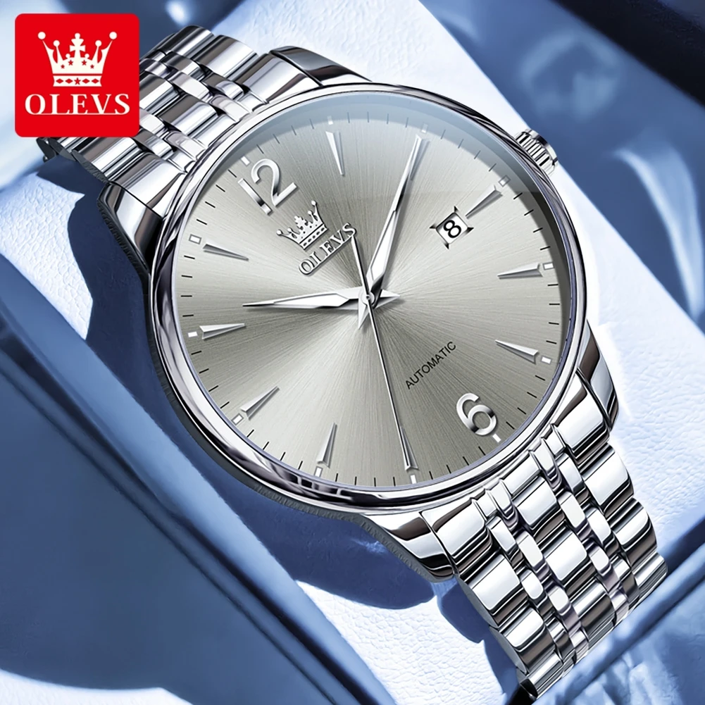 OLEVS العلامة التجارية الجديدة أزياء بسيطة الميكانيكية ساعة رجالي التقويم عرض الفولاذ المقاوم للصدأ للماء مضيئة الفاخرة الرجال ساعة اليد #4
